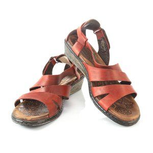 Born Reddish Brown Leather Open Toe Sandals Wedge